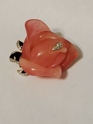 Kjl Kenneth J Lane Signed Jewelry Pink Lucite Rose Flower Brooch Pin Rare