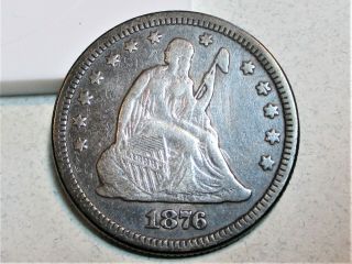 1876 Seated Liberty Quarter Dollar 25c Vf,  Rare Us Coin.