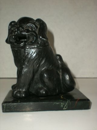 Vtg Fu Dog Incense Burner Pekingese Metal And Marble Base Approx 6 " Tall Rare