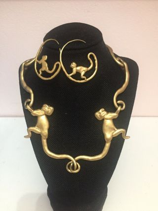 Tory Burch Monkey Hoop Necklace & Earrings - Rare Pre - Owned