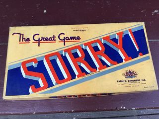 Sorry The Great Game Antique Vintage Board Game 1930s Parker Brothers Rare L@@k