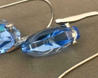 RARE Swan Swarovski Signed Light Blue Crystal Pierced Drop Earrings Silver Tone 2