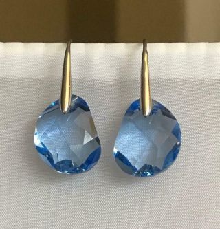 RARE Swan Swarovski Signed Light Blue Crystal Pierced Drop Earrings Silver Tone 3
