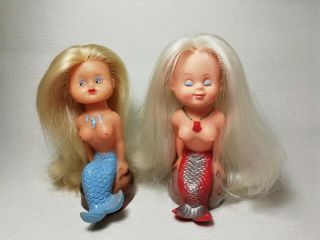 2 X Rare Vintage Ddr German Rubber Mermaid Doll.  5 ".  Veb Pluti.
