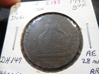 C173 Ireland Dublin 1792 Hibernia Seated Conder 1/2 Penny D&h - 147 Rare