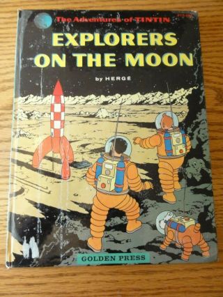 Rare Golden Book Adventures Of Tintin Explorers On The Moon Hege 1960