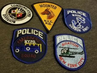 5 Rare Nypd York Police Dept Patches Commo Mounted Aviation Harbor Tactical