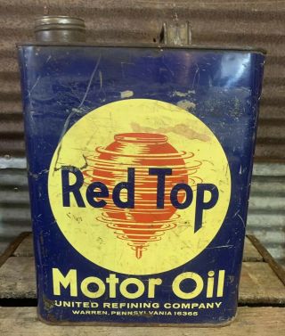 Rare Vtg 40s 50s Red Top United Refining Co 2 Gallon Motor Oil Can Warren Pa Wow