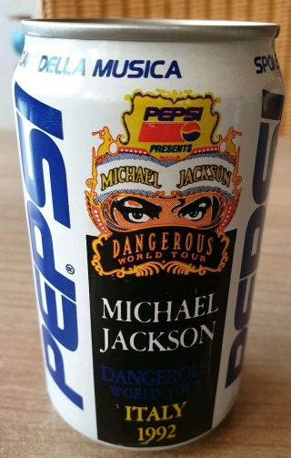 Rare Pepsi Cola Michael Jackson Dangerous Tour Can From Italy.  Empty