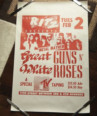 Rare 1988 Gnr Guns N Roses Mtv Concert W/ Great White  Subway Poster