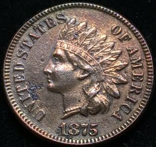 High - Grade Xf/au Details 1875 Indian Head Cent.  Rare Full Liberty Coin