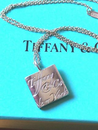 Rare Authentic Tiffany & Co.  Sterling Silver Square Notes Pendant Necklace 16 "