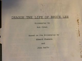 Dragon: The Bruce Lee Story Film Script Kung Fu Movie Brandon Very Rare
