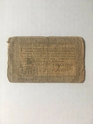 8 Shillings Note Currency American April 10,  1777 Levi Budd Rare