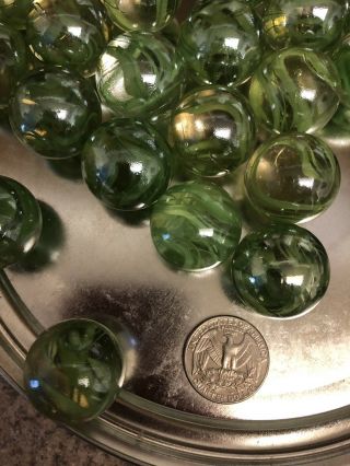 Large Green Glass Marble Size Of A Quarter Lit If 23 Rare