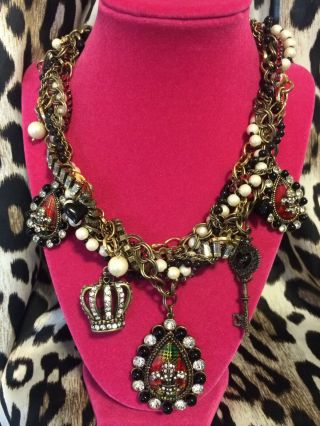 Betsey Johnson Royal Engagement Fleur De Lis Crown Key To My Heart Necklace Rare