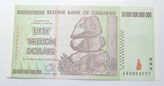 Rare 2008 50 Trillion Dollar - Zimbabwe - Uncirculated Note - 100 Series 697
