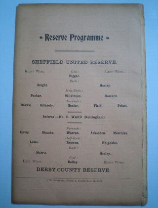 Rare 1900 1901 SHEFFIELD UNITED Reserves v DERBY COUNTY Res FOOTBALL PROGRAMME 4