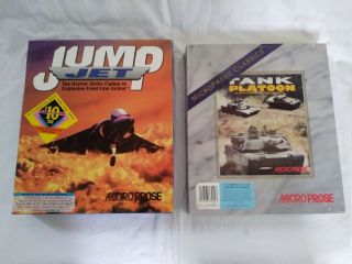 2 Vintage Microprose Pc Games: Jump Jet,  M1 Tank Platoon - Rare Full Boxes 3.  5 "