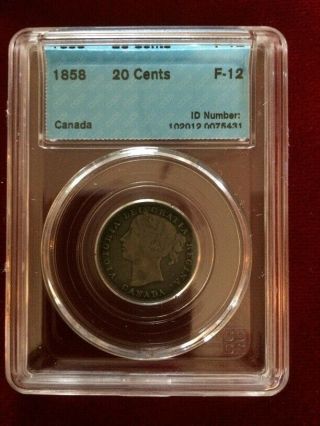 Rare 1858 20 Cent Piece Cccs Graded F - 12
