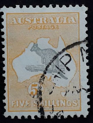 Rare 1932 Australia 5/ - Grey&yell Kangaroo Stamp Mccawmk - Open Mouth Roo