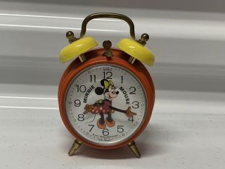Vintage Minnie Mouse Rare Mini Alarm Clock West Germany Red Yellow Walt Disney