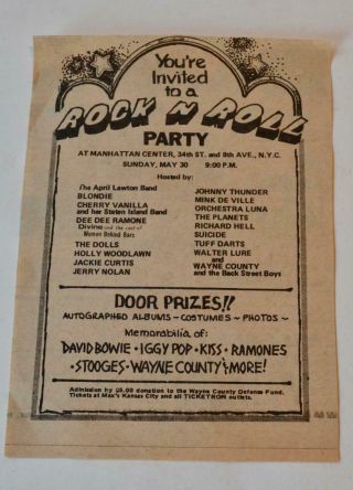 Ramones 1976 Rare Rock N Roll Party Concert Ad Blondie York Dolls Kiss