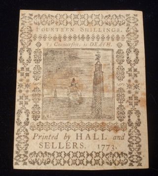 Rare 14 Shilling Hall Sellers 1773 Pennsylvania Signed Continental Currency 2