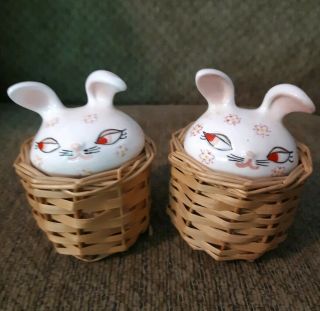 Vintage Holt Howard Rabbits In Baskets Salt And Pepper Shakers - Rare