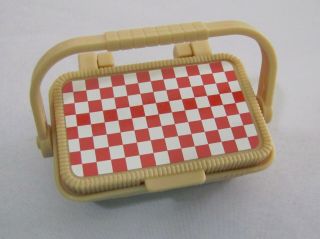 Fisher Price Loving Family Dollhouse Picnic Basket W/ Food Litho Checkered Rare