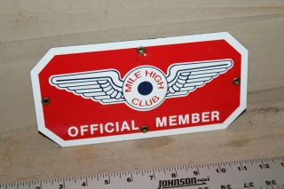 Rare 1950s Mile High Club Official Member Porcelain Metal Sign Plane Flying Farm