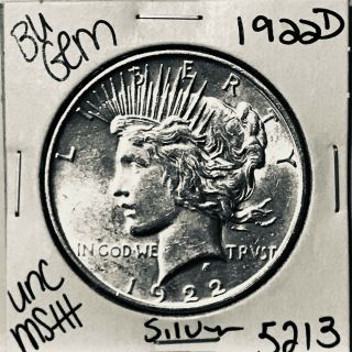 1922 D Bu Gem Peace Silver Dollar Unc Ms,  U.  S.  Rare Coin 5213