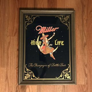 Rare Miller High Life Beer Sign Mirror Girl On The Moon The Champagne Of Beers