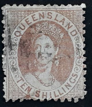 Rare 1880 - Queensland Australia 10/ - Reddish Brn Chalon Head Stamp Postally