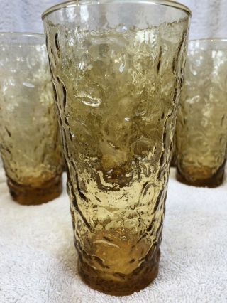 6 Vintage Anchor Hocking Lido Milano Amber Gold Tall Drinking Glasses 14 Oz Rare
