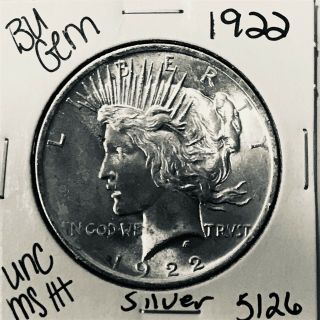 1922 P Bu Gem Peace Silver Dollar Unc Ms,  U.  S.  Rare Coin 5126