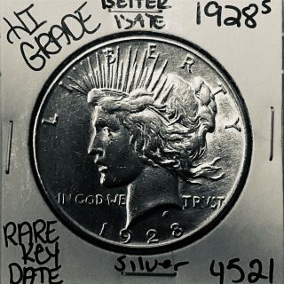 1928 S Peace Silver Dollar Hi Grade U.  S.  Rare Key Coin 4521