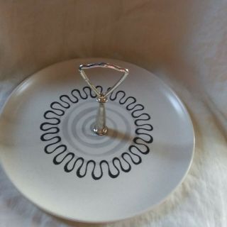 Metlox Aztec Round Serving Tray With Handle Mid Century Modern.  Rare