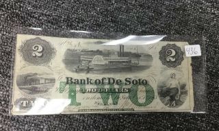 1863 Bank of De Soto $2 Nebraska Large Size,  Rare Note with De Soto Paddle Wheel 5