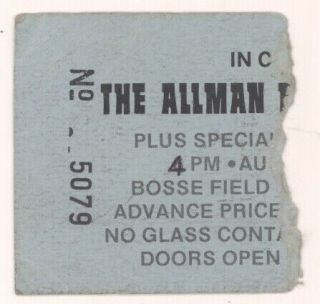 Rare The Allman Brothers Band 8/20/74 Evansville In Concert Ticket Stub Abb