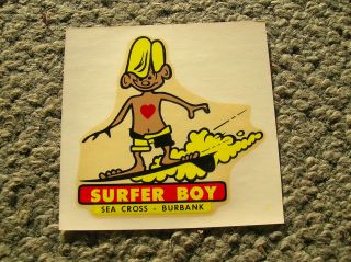 Vintage Surfer Boy Rick Giffin Waterslide Surfboard Decal 1965 Rare Woody Wagon