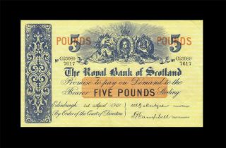 1961 Royal Bank Of Scotland 5 Pounds Rare ( (ef))