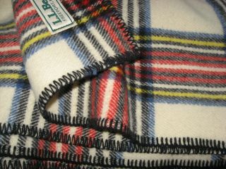Rare Vintage L.  L.  Bean Tartan Blue,  Red,  Yellow Plaid Wool Blanket 72 " X 90 "