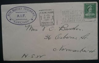 Rare 1941 Australia A.  I.  F 2/1st Survey Regiment Auxiliary Cover With Handstamp
