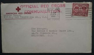 Rare 1945 Australia Official Red Cross Communicn Cover On Usa Red Cross Envelope