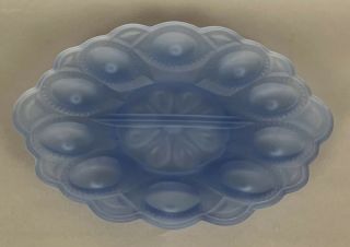 Rare L.  E.  Smith Moon And Star Blue Frosted Glass Deviled Egg Dish Platter Tray