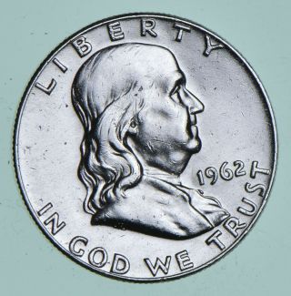 Higher Grade - 1962 - D - Rare Franklin Half Dollar 90 Silver Coin 415