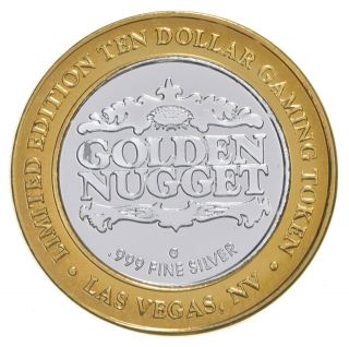 . 999 Fine Silver Center Golden Nugget Casino $10 Token - Rare 330