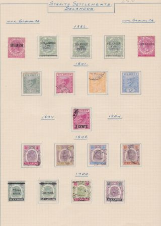 Malaya Malaysia Stamps Selangor 1882 - 1900 Selection Rare Issues Old Album Page
