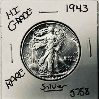 1943 Liberty Walking Silver Half Dollar Hi Grade U.  S.  Rare Coin 5758